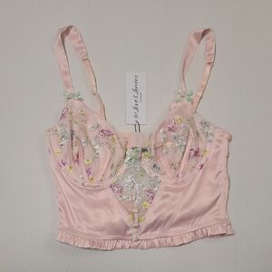 NWT For Love & Lemons Midsummer Floral Bustier Top M Pale Pink Corset Bralette